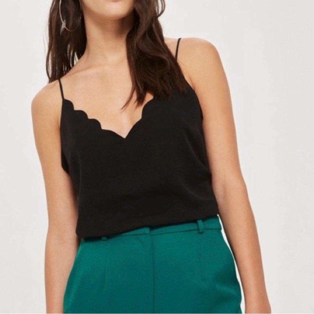 TOPSHOP Black Scallop Camisole Top Size 6